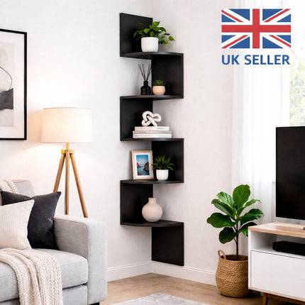 5 Tier Corner Shelves Wall Floating Shelf - Black