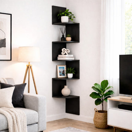 5 Tier Corner Shelves Wall Floating Shelf - Black