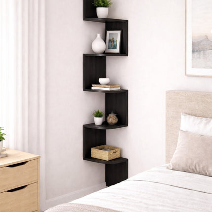 5 Tier Corner Shelves Wall Floating Shelf - Black