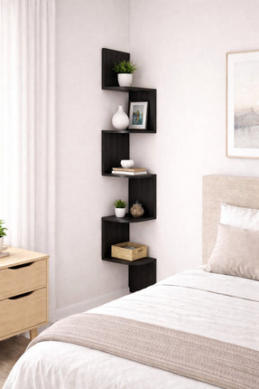 5 Tier Corner Shelves Wall Floating Shelf - Black