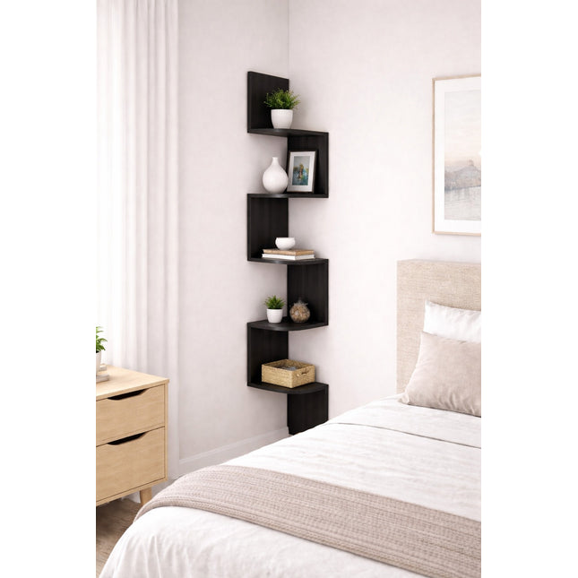 5 Tier Corner Shelves Wall Floating Shelf - Black