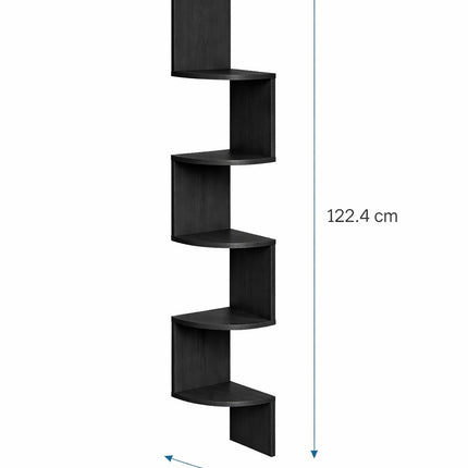 5 Tier Corner Shelves Wall Floating Shelf - Black