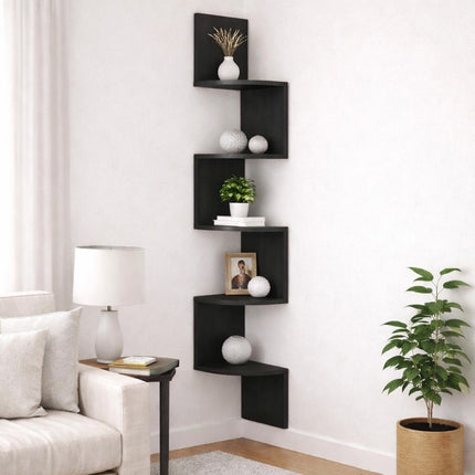 5 Tier Corner Shelves Wall Floating Shelf - Black