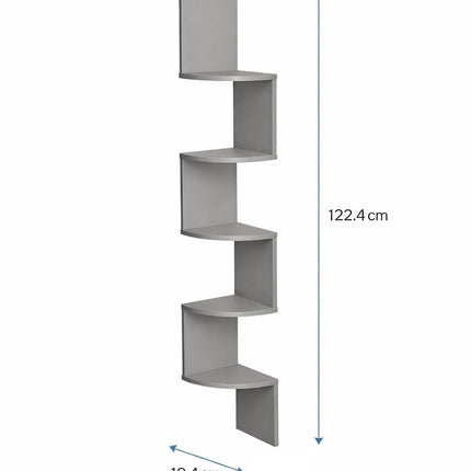 Lucca 5 Tier Wall Mounted Corner Shelf - Grey