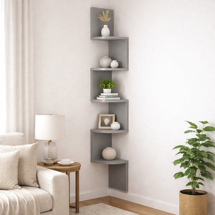 Lucca 5 Tier Wall Mounted Corner Shelf - Grey