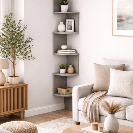 Lucca 5 Tier Wall Mounted Corner Shelf - Grey