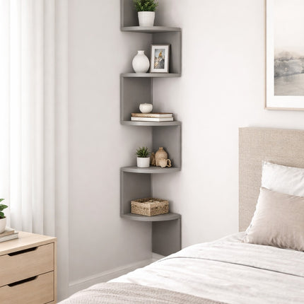 Lucca 5 Tier Wall Mounted Corner Shelf - Grey