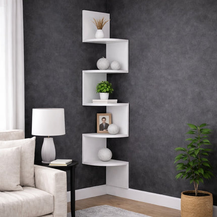 5 Tier Corner Shelves Wall Floating Shelf - White