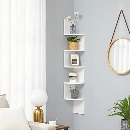 5 Tier Corner Shelves Wall Floating Shelf - White