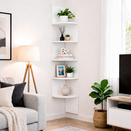 5 Tier Corner Shelves Wall Floating Shelf - White