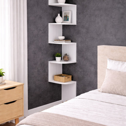 5 Tier Corner Shelves Wall Floating Shelf - White