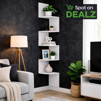 5 Tier Corner Shelves Wall Floating Shelf - White