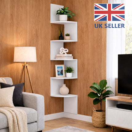 5 Tier Corner Shelves Wall Floating Shelf - White