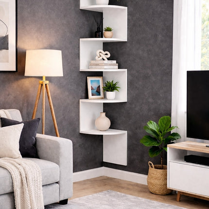 5 Tier Corner Shelves Wall Floating Shelf - White