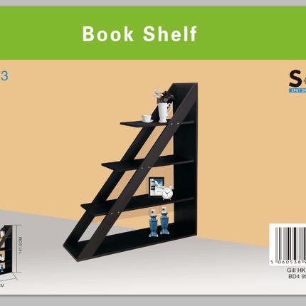 Walnut Ladder Style Bookcase 4 Tier Display Unit