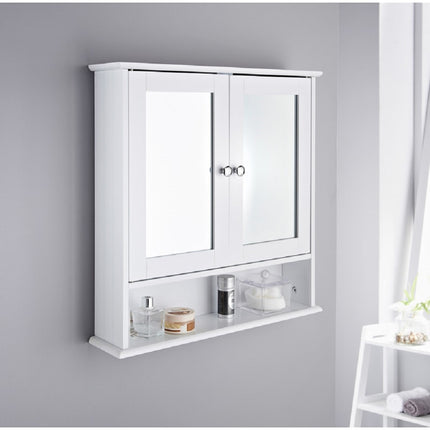 Bathroom Slim Double Door Mirrored Cabinet Wooden - White