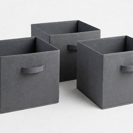 Grey Woven Fabric Storage Basket Foldable Cube Shelf Organiser Storage Bin