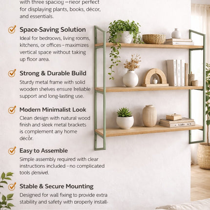 3 Tier Shelving Metal Frame Wooden Shelf-1O2