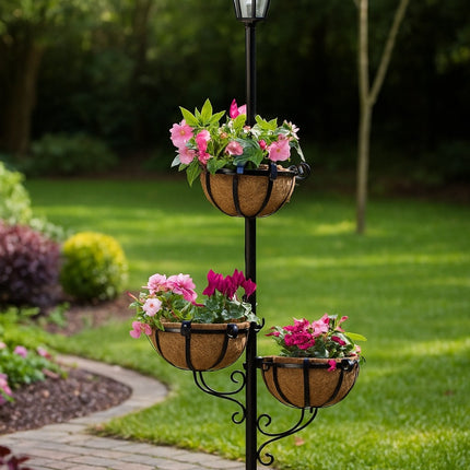Solar Powered 3 Tier Flower Planter With White LED Light