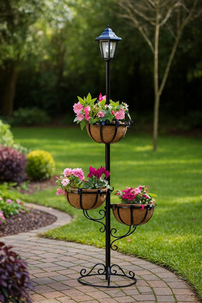 Solar Powered 3 Tier Flower Planter With White LED Light