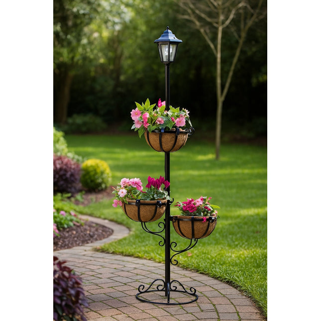 Solar Powered 3 Tier Flower Planter With White LED Light