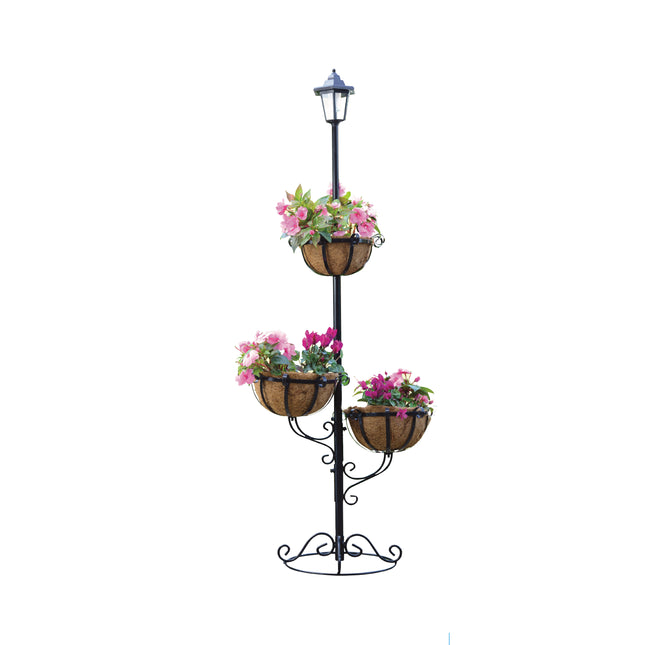 Solar Powered 3 Tier Flower Planter With White LED Light