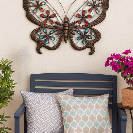 Solar Powered Metal Jewelled Butterfly Wall Art