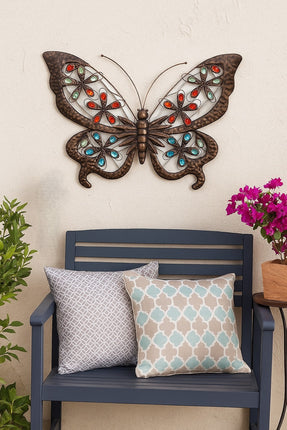 Solar Powered Metal Jewelled Butterfly Wall Art