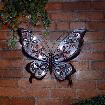 Solar Powered Metal Jewelled Butterfly Wall Art