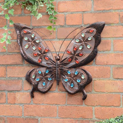 Solar Powered Metal Jewelled Butterfly Wall Art