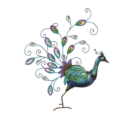 Hand-finished Diamante Peacock Wall Art With Jewel Details - Front Facing