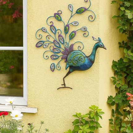 Hand-finished Diamante Peacock Wall Art With Jewel Details - Front Facing