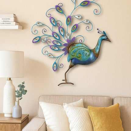 Hand-finished Diamante Peacock Wall Art With Jewel Details - Front Facing
