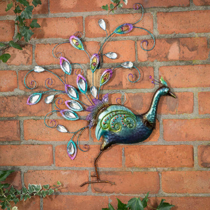 Hand-finished Diamante Peacock Wall Art With Jewel Details - Front Facing