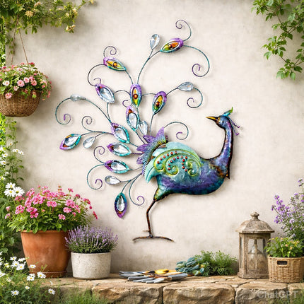 Hand-finished Diamante Peacock Wall Art With Jewel Details - Back Facing