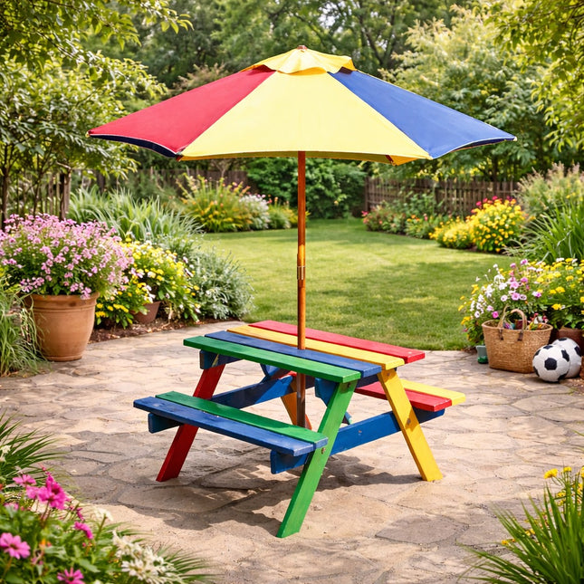 Kids Garden Picnic Table Wooden Bench Colorful Design