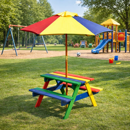Kids Garden Picnic Table Wooden Bench Colorful Design