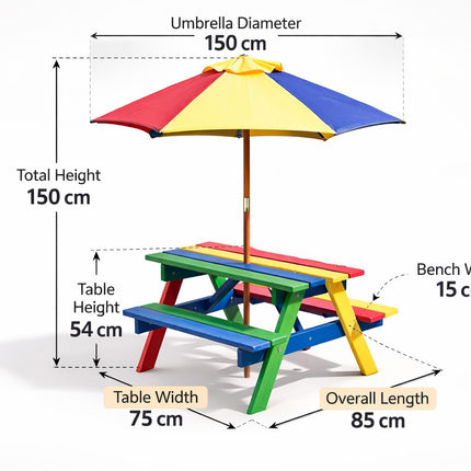 Kids Garden Picnic Table Wooden Bench Colorful Design