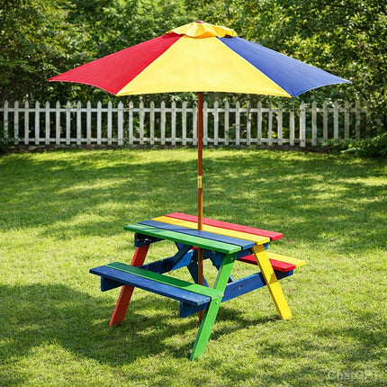 Kids Garden Picnic Table Wooden Bench Colorful Design
