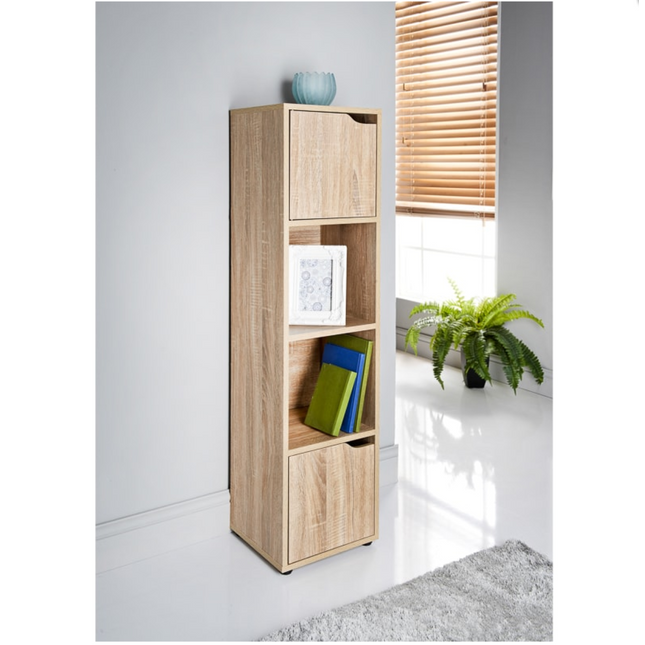 Oak 4 Cube Bookcase Shelving Unit with 2 Doors Storage Display Cabinet