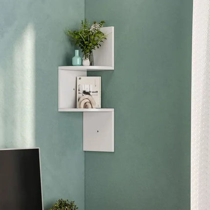 2 Tier Wall Mounted Corner Shelf-White