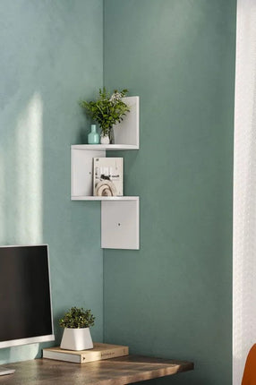 2 Tier Wall Mounted Corner Shelf-White
