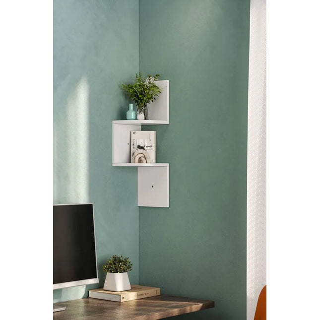 2 Tier Wall Mounted Corner Shelf-White