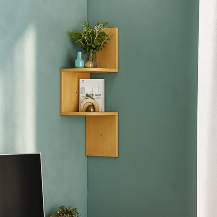 2 Tier Wall Mounted Corner Shelf-Oak