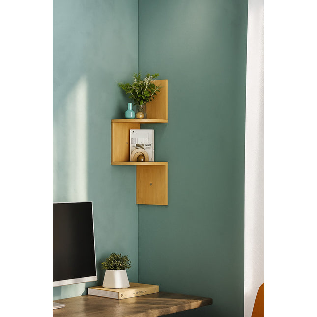 2 Tier Wall Mounted Corner Shelf-Oak