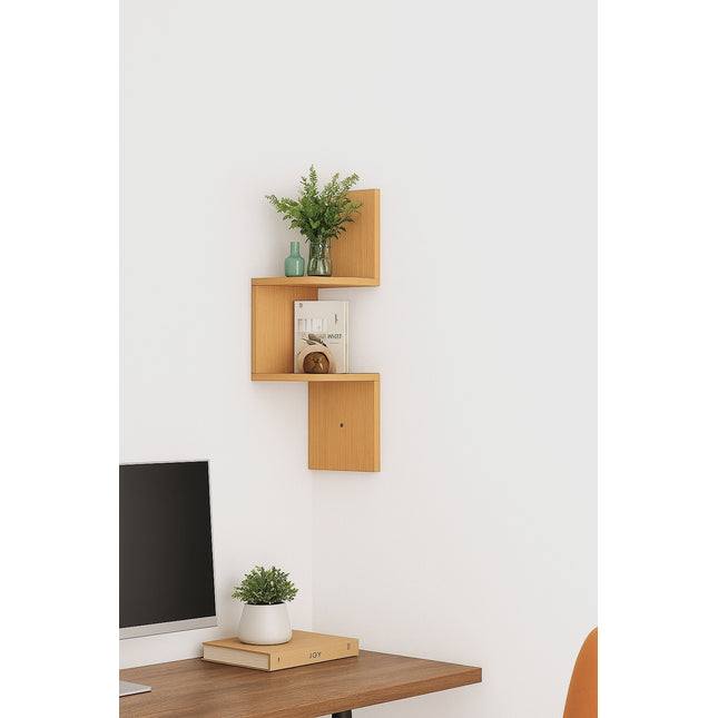2 Tier Wall Mounted Corner Shelf-Oak