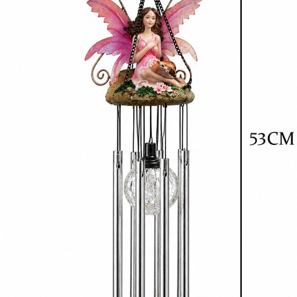 Wind Chimes Fairy Hanging Solar Powered LED Crackle Ball - Pink