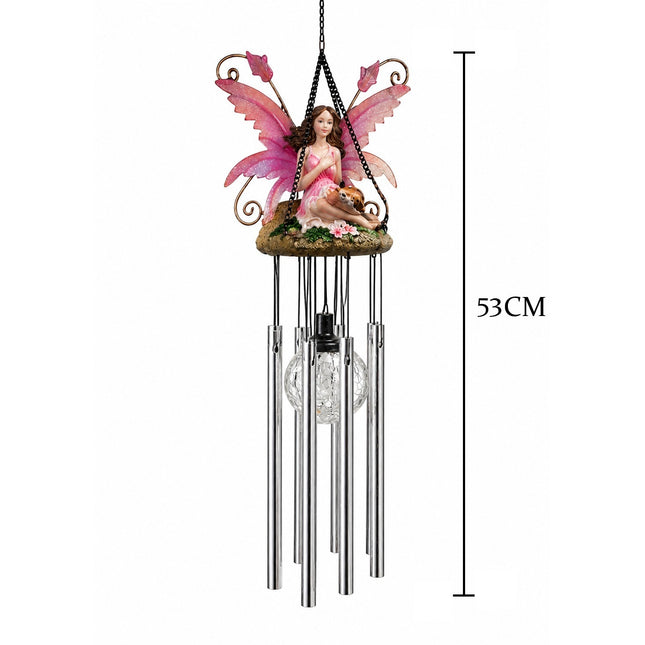 Wind Chimes Fairy Hanging Solar Powered LED Crackle Ball - Pink