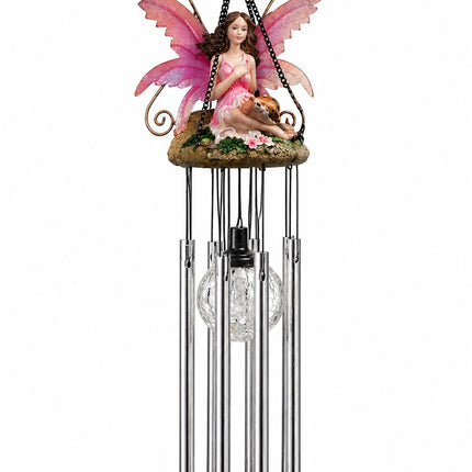 Wind Chimes Fairy Hanging Solar Powered LED Crackle Ball - Pink