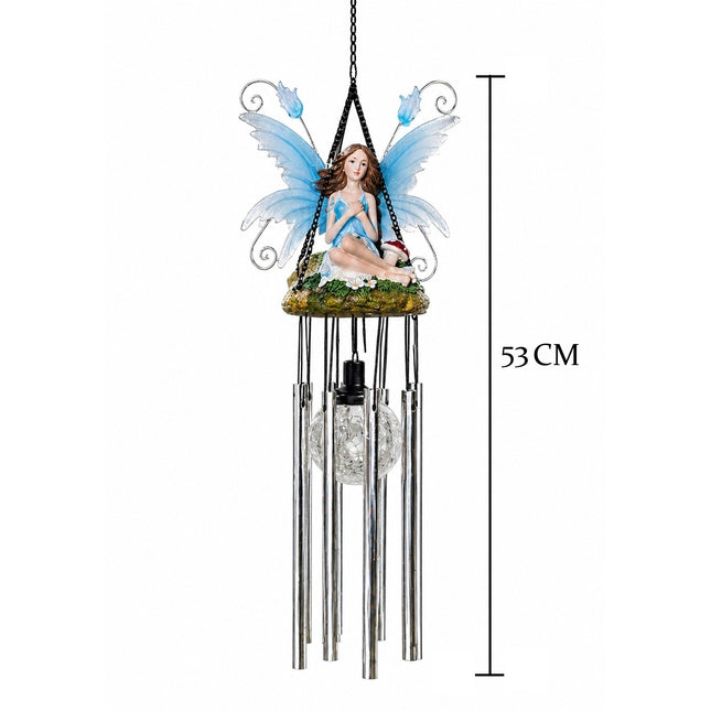 Wind Chimes Fairy Hanging Solar Powered LED Crackle Ball - Blue